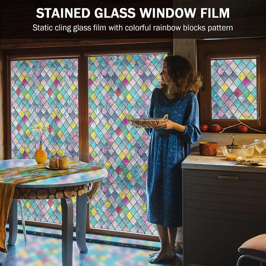 Film décoratif vitrail aux losanges colorés